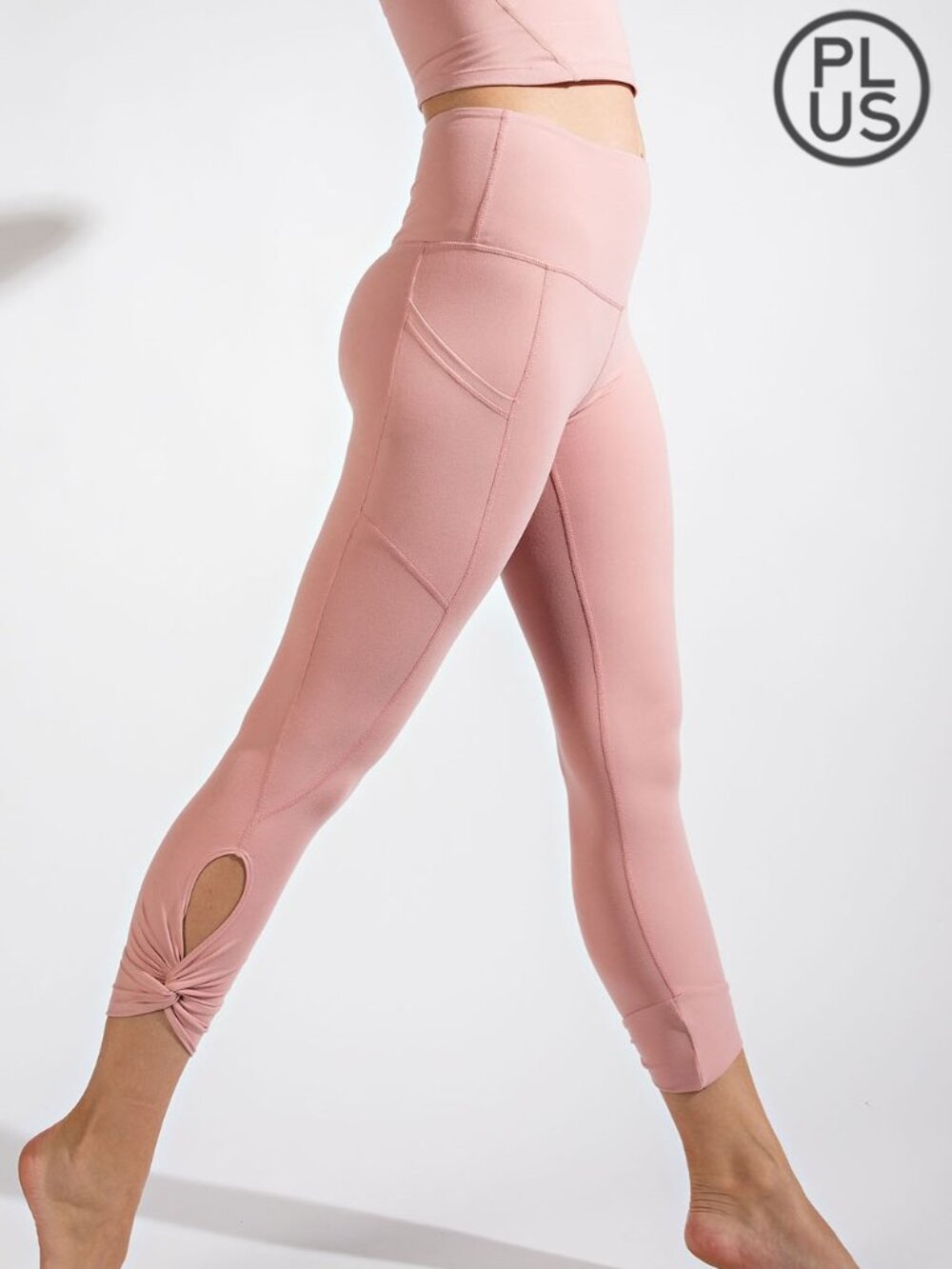 WOMENS SOFT SEAM DETAIL CAPRI KEYHOLE YOGA LEGGINGS W/POCKETS SIZES 1X-3X PINK